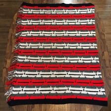Vintage Handmade Afghan Couch Throw blanket 44”x64” Silver Red Cream & Black