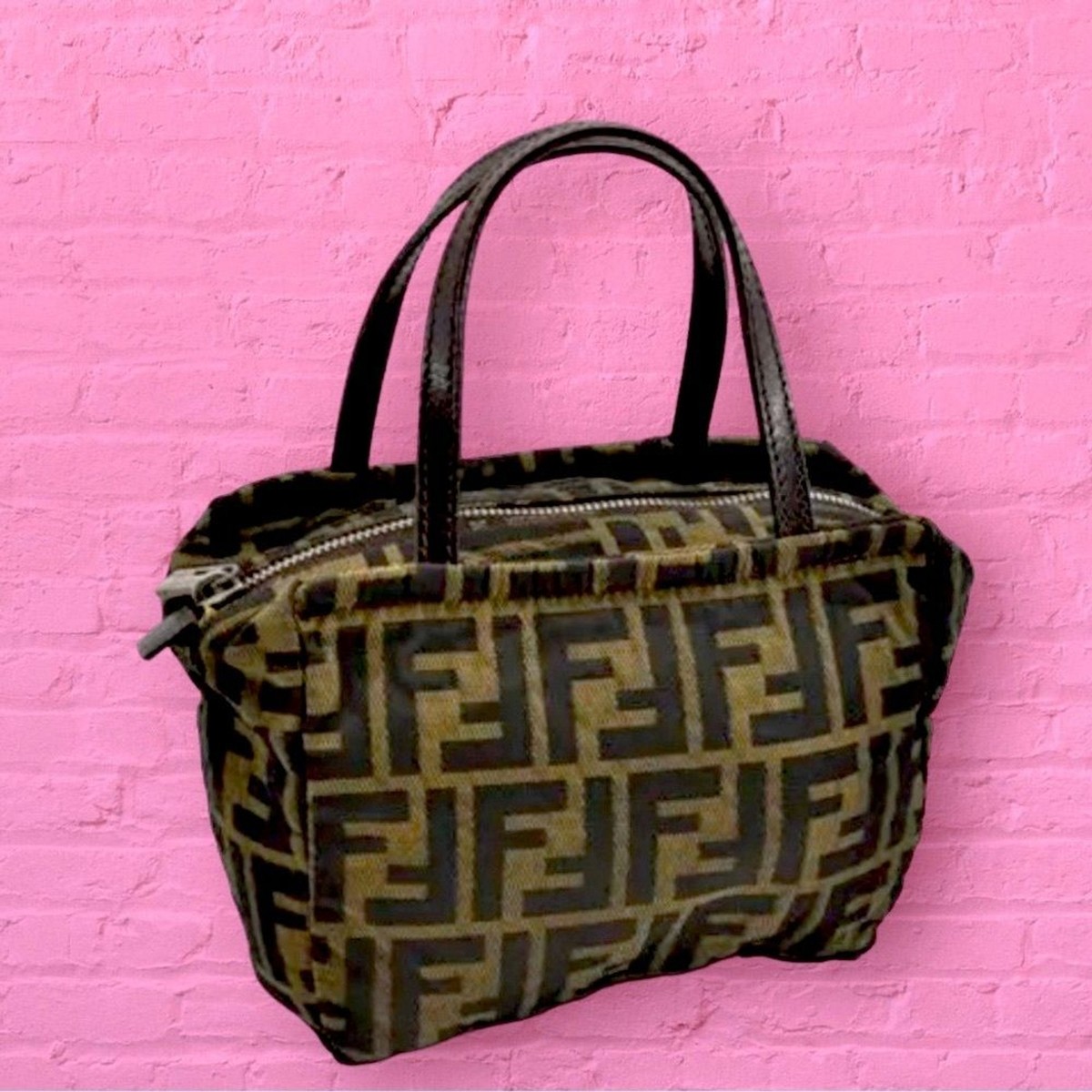 FENDI Vintage FF Logo Zucca Purse Bag satchel clutch mini bag