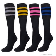 4 PK TUBE SOCKS COTTON 22 INCHES OLD SCHOOL SOCKS BLACK ASSORTED STRIPED COLORS