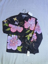 Sequined Jacket, Drapers  Damon's, Embroidered w/ Butterflies Flower, Sz PM New