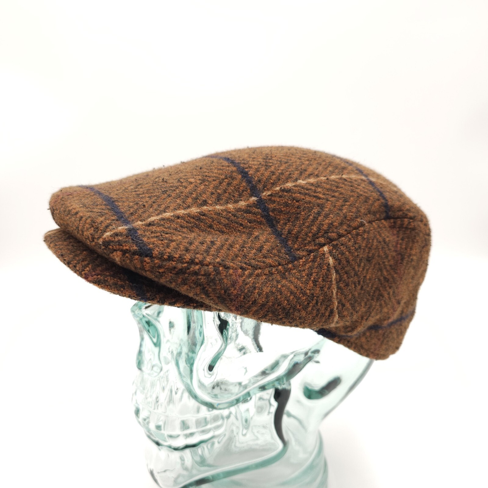 Vintage KBETHOS Wool Blend Flat Cap Brown Plaid Size … Gem