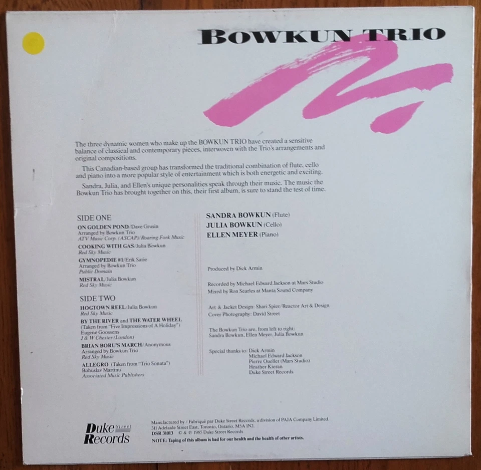 DISQUE LP 33t 12" BOWKUN TRIO « Master series 2 CONTEMPORY CLASSICAL CANADA 1985 - Photo 3/3
