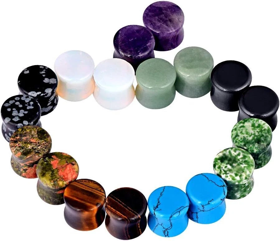 Kit de estirador de oreja de piedra natural amatista doble acampanado silla de montar oreja Foto 3 de 4