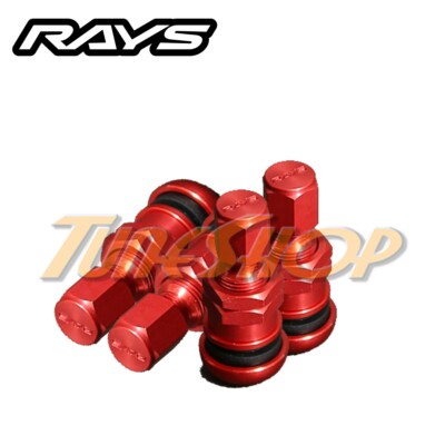 4 RAYS VOLK RACING RED FORGED ALUMINUM VALVE STEM CAPS WHEELS RIMS UNIVERSAL JDM