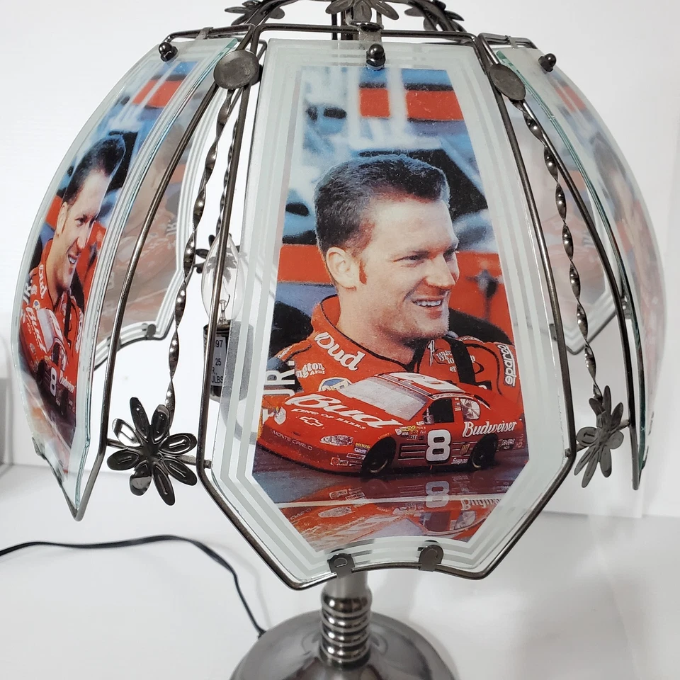Vintage Dale Earnhardt Jr 3 Way Touch Lamp Light Glass 6 Panel Nascar Man Cave  - Image 3 of 4