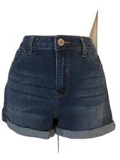 Womens Jr Papya Dark Wash Distressed Cuff High Rise Stretch Denim Shorts Sz L 12