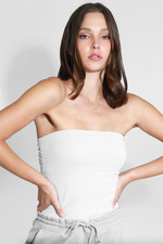 New Seamless Shelf Bra Tube Top with Side Shirring in White