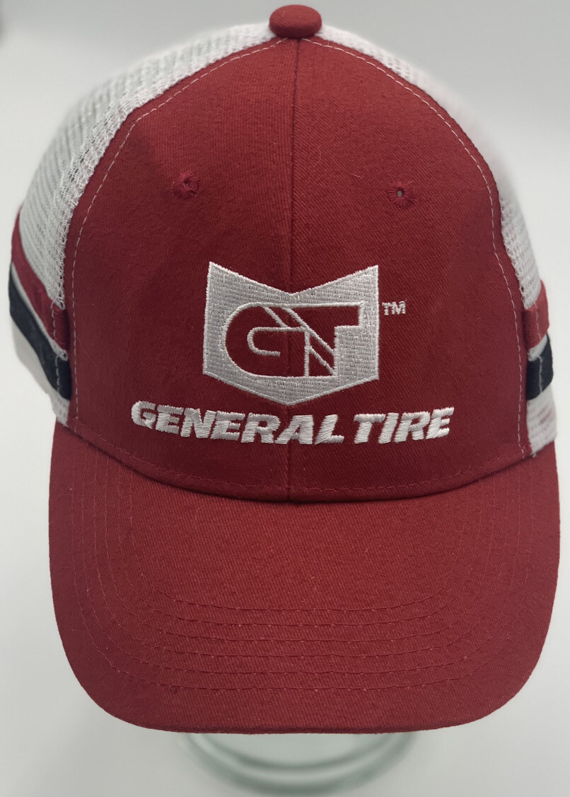 General Tire Trucker Cap Maroon Stripe Adjustable Hook Loop OSFM  