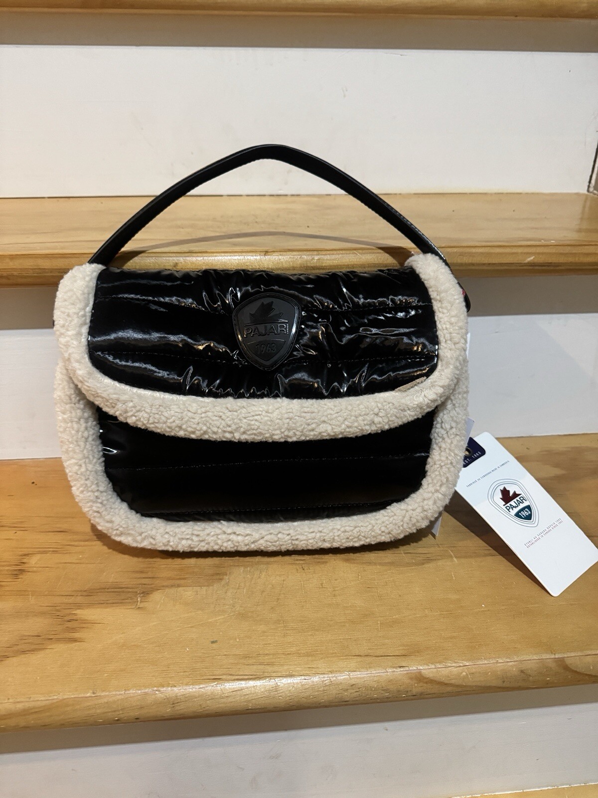 Pajar Quilted Puffer Crossbody Bag with Sherpa Border NWT