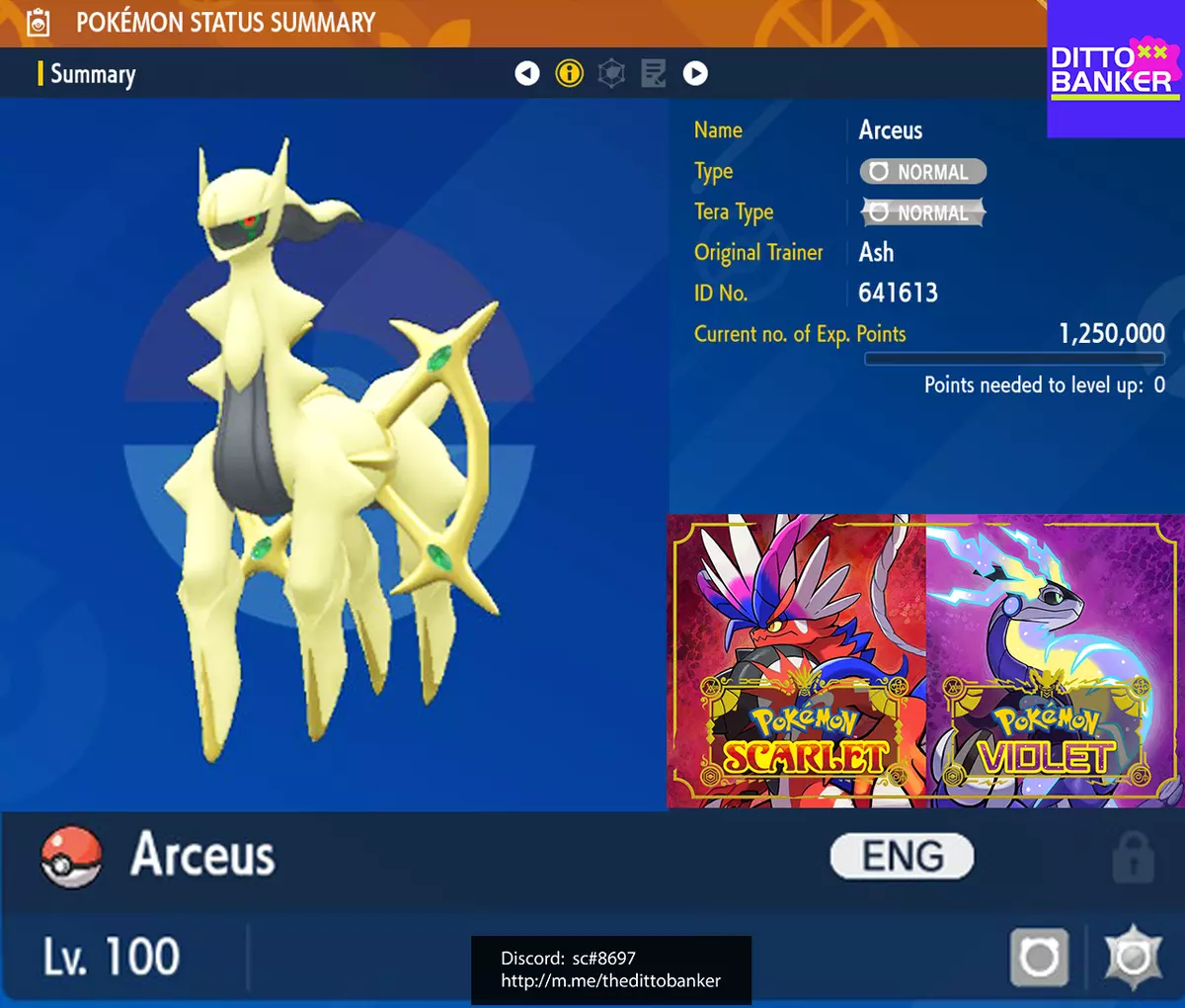 Pokemon Scarlet/Violet ✨ SHINY ARCEUS Lv100 LEGENDARY 6IV Adamant w  Masterball