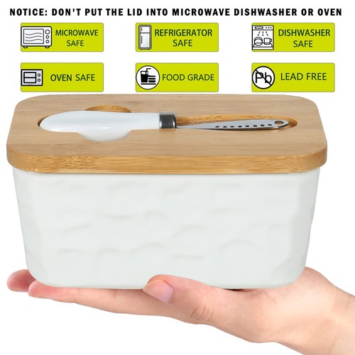 Large Butter Dish with Lid for Countertop Ceramic Butter Container with Knife... - Picture 2 of 7