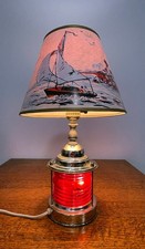 Vintage Nautical Ship Lantern Table Lamp Red Glass Lighthouse Sailboat Shade