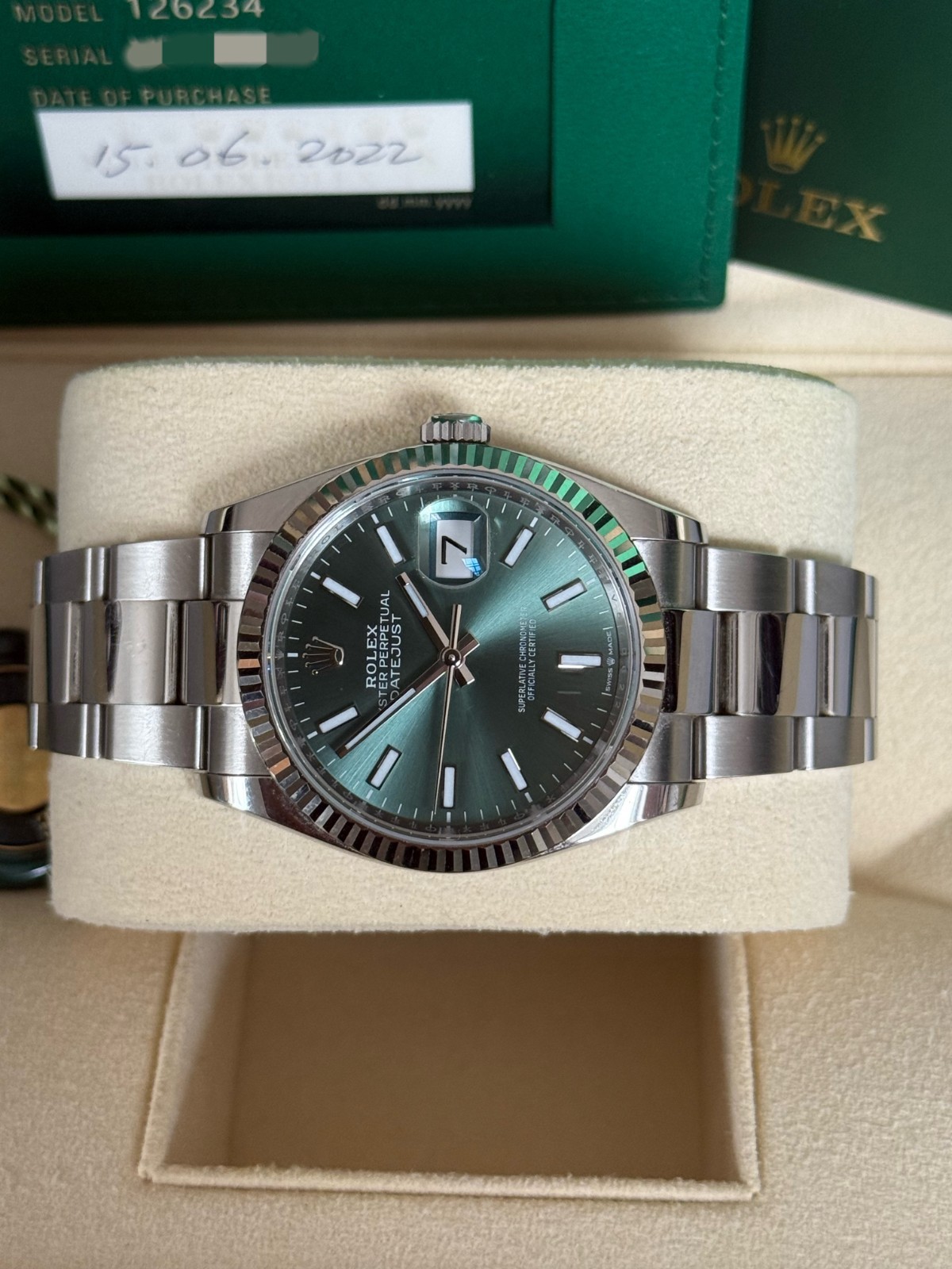 Rolex Datejust 36mm 2022 126234  Mint Green Dial - Full Set - Amazing Condition image 4