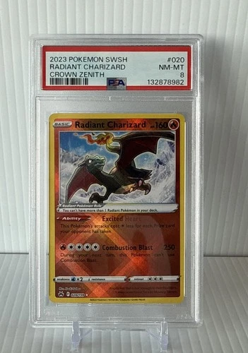 2023 POKEMON SWORD & SHIELD CROWN ZENITH #020 RADIANT CHARIZARD PSA 8 NM-MT
