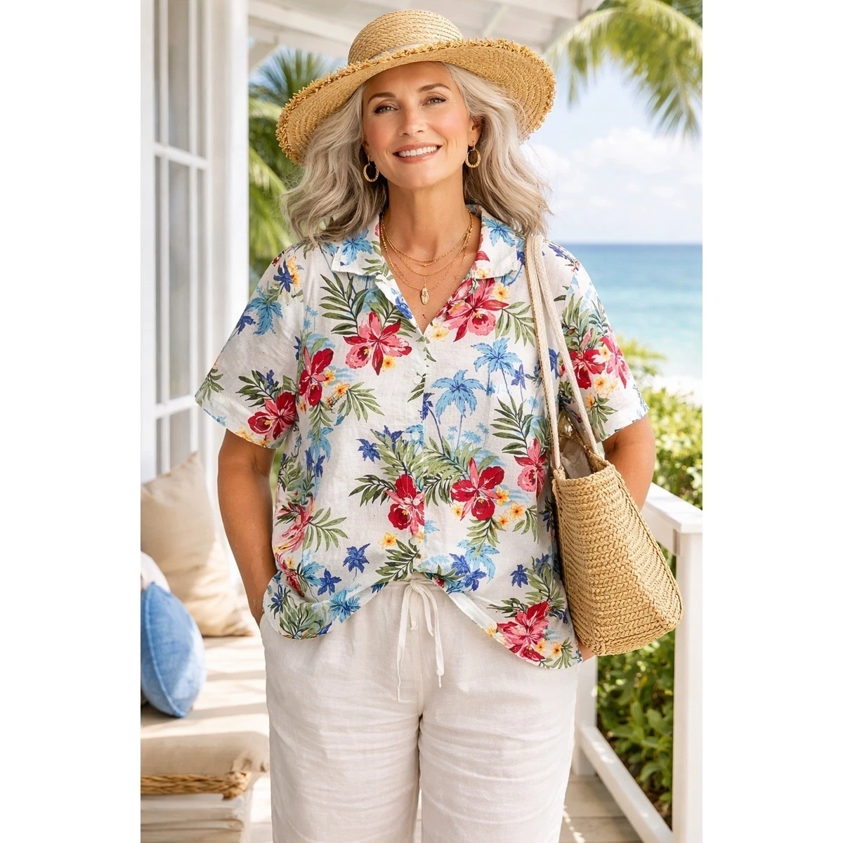 Chemise En Effet Lin Bleu Oversize À Rayures | FR