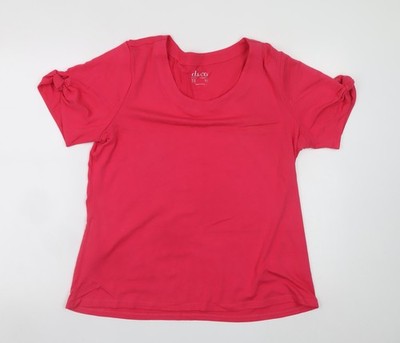 d&co Denim & Company Damen T-Shirt Rosa L Basic Rundhals Kurzarm