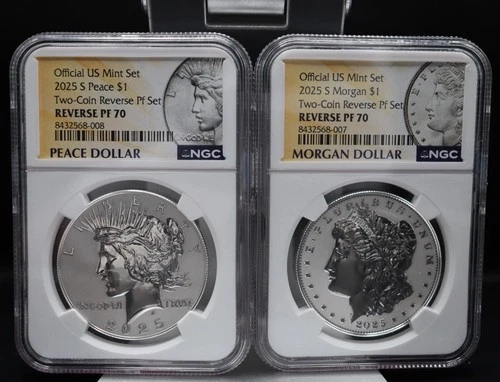 2025-S Reverse Proof $1 Morgan and Peace Silver Dollar 2pc Set NGC PF70