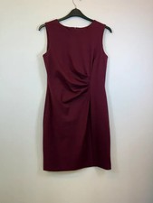 Laura Ashley Women’s Burgundy Sleeveless Jersey Dress UK 12 Ruffled Waist