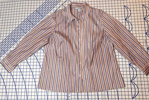 Koret City Blues Women’s Blouse Size 18w, Multicolored Crinkle Texture Stripes