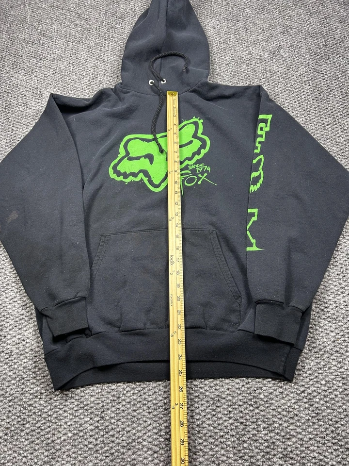 Sudadera con Capucha Fox Racing Para Hombre Grande Negra Verde Pullover Sudadera Desde 1974 Logo Foto 4 de 4
