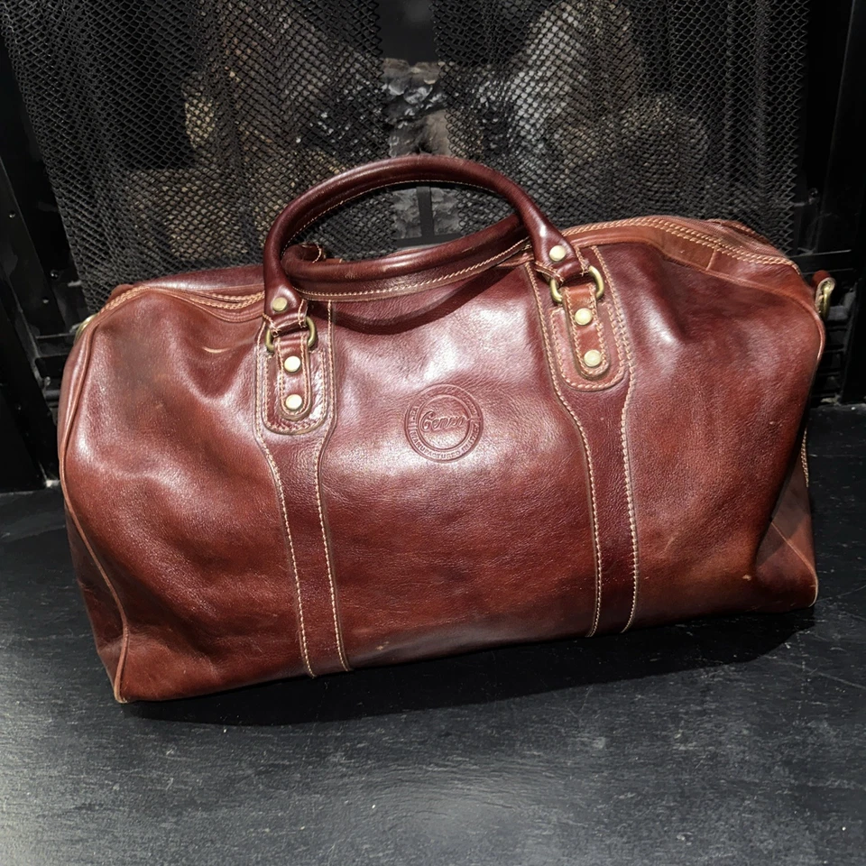 Bolso de Viaje Cenzo Duffle Marrón Cuero Italiano Fin de Semana 11"x10"x21" Foto 2 de 4