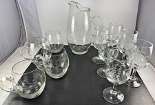 Lot 11 Towle CRYSTAL Glass Pitcher Wine Glasses Mugs ETCHED CLIPPER SHIP