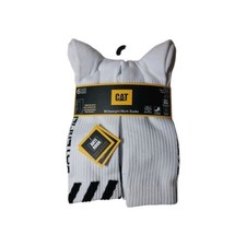 CATERPILLAR Mens Crew Socks Mid-Weight Boot Cushion 6 Pack White Shoe Size 8-12