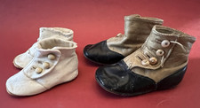 TWO Pair Antique Victorian Leather Button Up Baby Shoes