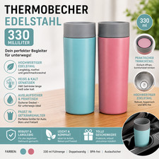 Thermobecher 330ml Doppelwand EDELSTAHL Kaffeebecher Becher Hei&szlig; + Kalt NEU