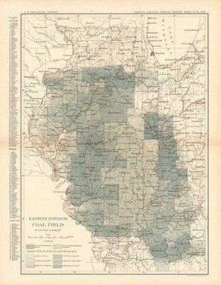 Östliches Interieur Kohlefeld. Produktionsverteilung 1900 Illinois USGS 1902 Karte