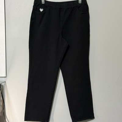 Quacker Factory DreamJeannes Black Pull-On Jeans Womens 1X 39x30 Rhinestone