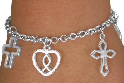 Silver Charm Bracelet Multi Style Pearl Bead Heart Cross Statement Jewelry Gift