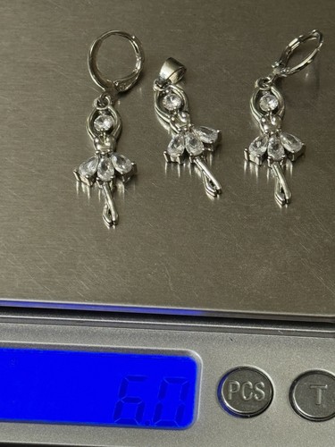Ballerina Pendant and Earrings Set With Clear CZ Stones - Picture 9 of 9