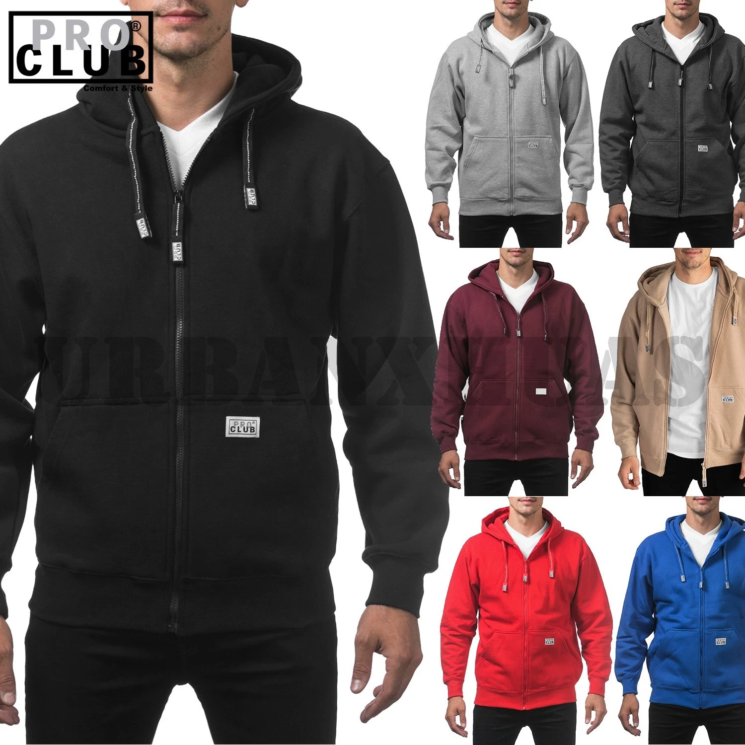 PRO CLUB MEN'S FLEECE HEAVY-WEIGHT FULL ZIP HOODIE (S-5XL)
Opens in a new window or tab