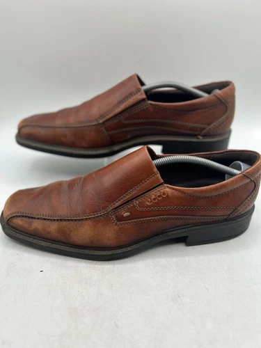Mocassino Ecco uomo tg 11 pelle marrone slip on punta quadrata tacco basso blocco