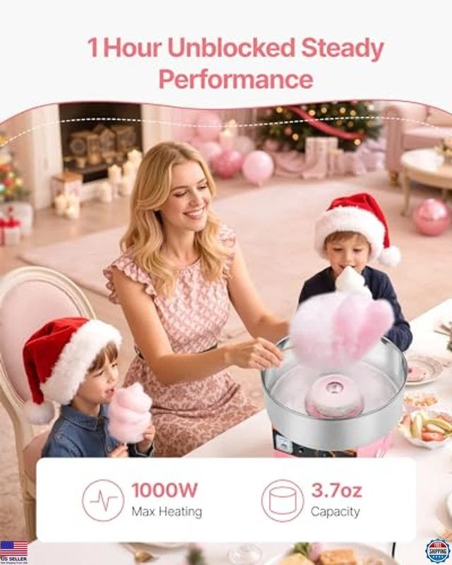 Máquina comercial de algodón de azúcar 1000 W máquina eléctrica de hilo dental con tazón de 15" rosa Foto 4 de 4