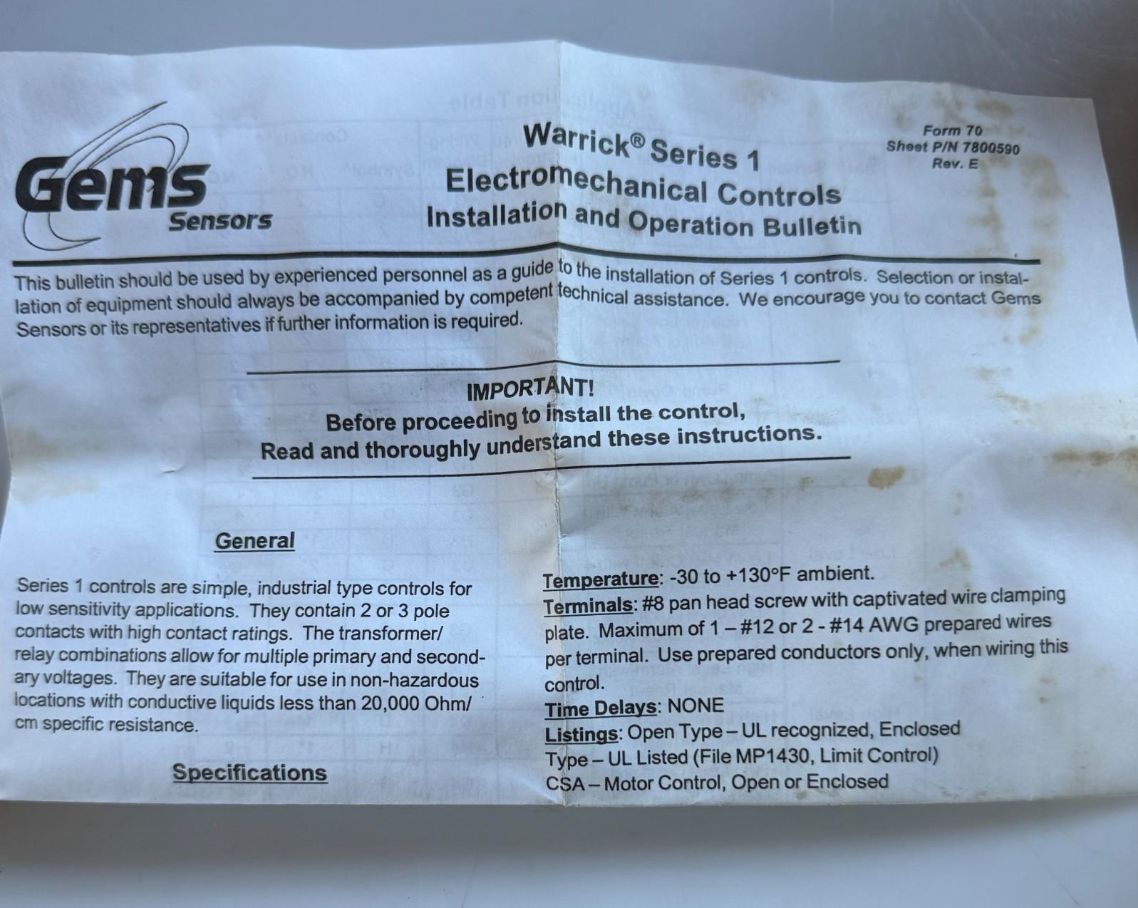 Warrick Controls Gems 1G2D0