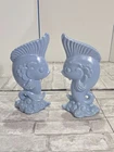 Vtg MCM 40s Royal Haeger Blue Agate Fish Vase Koi Style Pottery Lot of 2