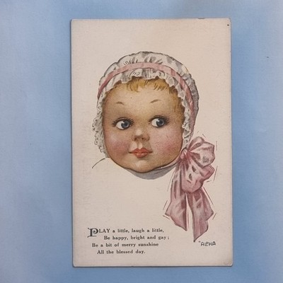 Künstler signierte Postkarte um 1920 schönes Kind blaue Augen schrecklich schön