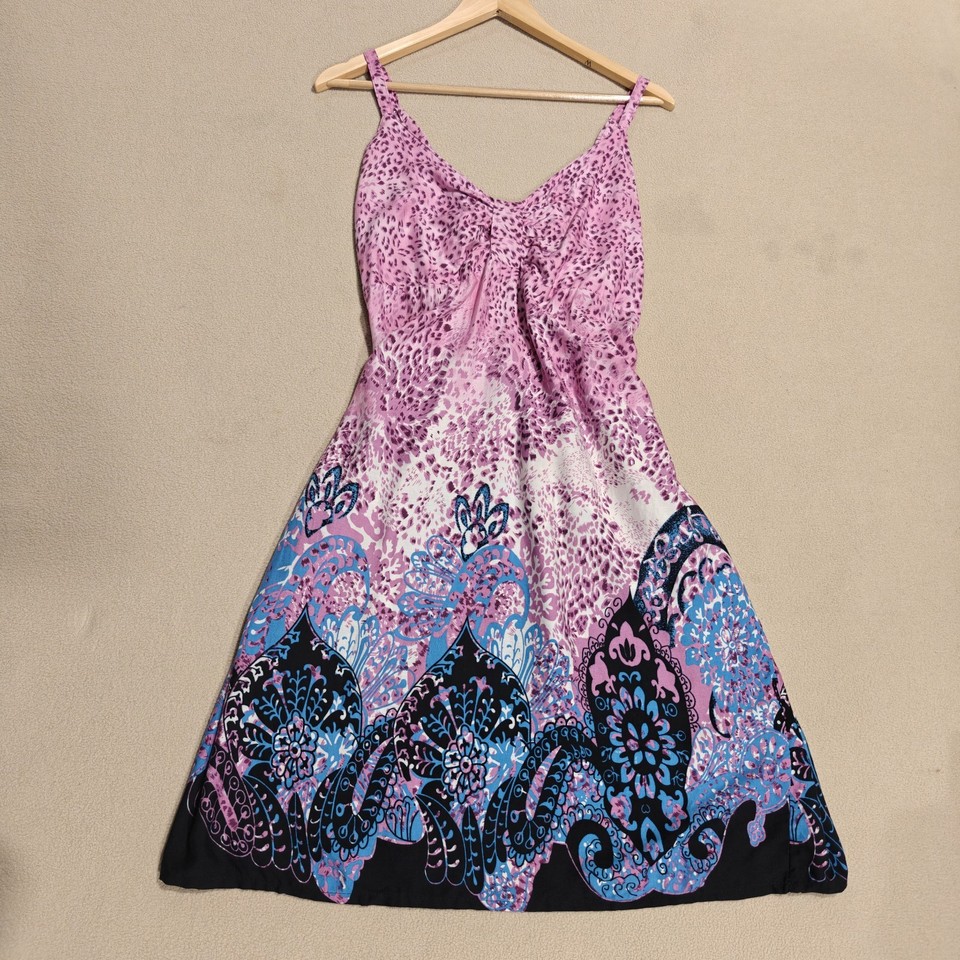 Vintage Y2K Pink Animal Print Paisley Border Cami Sundress Shirred Back