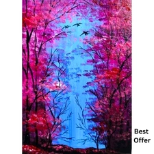 ACEO Original Landscape Nature Tree Waterfall Pop Art Acrylic Hand Painting NEW