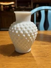 White Milk Glass Vase Vintage Round Hobnail 5 Inches Tall Great Condition