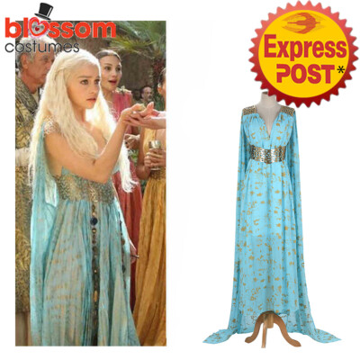 daenerys targaryen costume blue dress Daenerys Targaryen Game of Throne Princess Dress Halloween Cosplay Cos –  ACcosplay main image 1