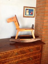 Cavallino in pino di Svezia vintage, utilizzabile sia a dondolo che a rotelle