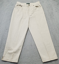 Ralph Lauren Pants Women Size 8 Tan Cotton 5 Pocket Flat Front Ankle Slit