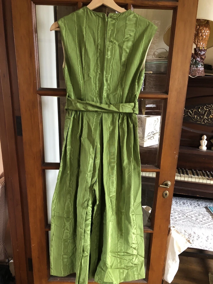 VINTAGE Formal JUMPSUIT DIVIDED SKIRT GREEN MOIRE TAFFETA Fashions by Marilyn - Image 3 of 4