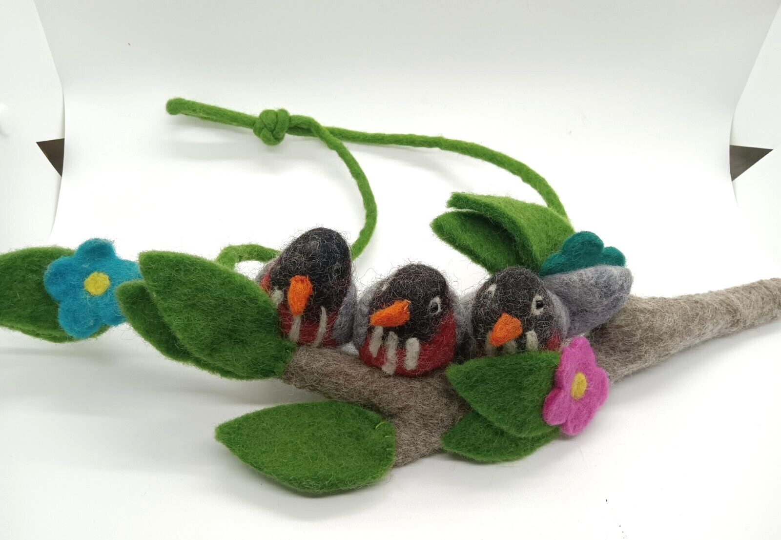 Felted Wool Folk Art Three Little Birds On Branch Hanging Decoration eBay