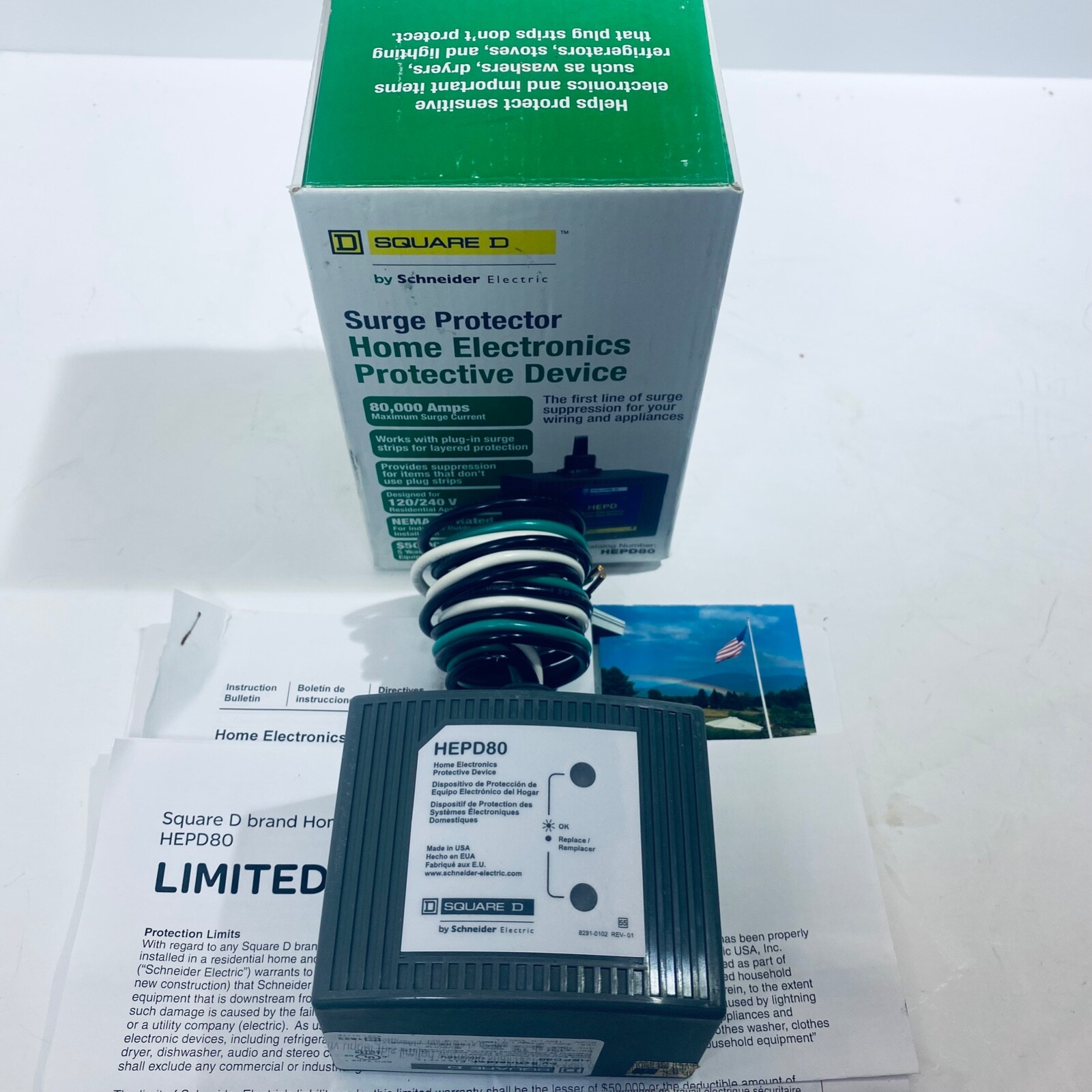Square D HEPD80 Home Surge protection device, HEPD, 80kA, 120/240V, 1