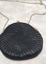 Black Beaded Evening Bag w/chain Handle Measurements In pictures