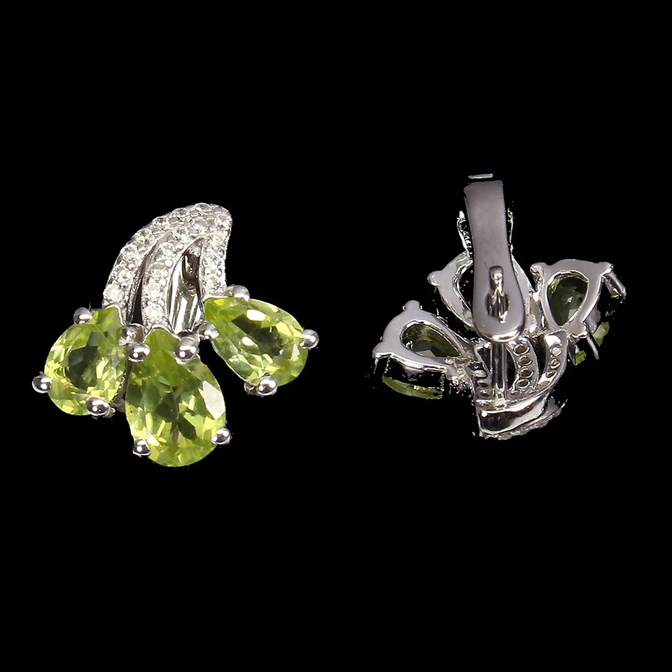925 Sterling Silver Earrings Pear Peridot 7x5mm Simulated Cz Gemstone Jewelry - Image 3 of 4